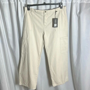 NWT Refuge Cargo Denim Beige Size 13 90’s Flare Big Pockets Streetwear Wide Leg